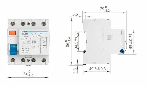 CHINT NL210 jordfeilbryter — Type B — 63A / 30mA — 3+N (4-Pol)